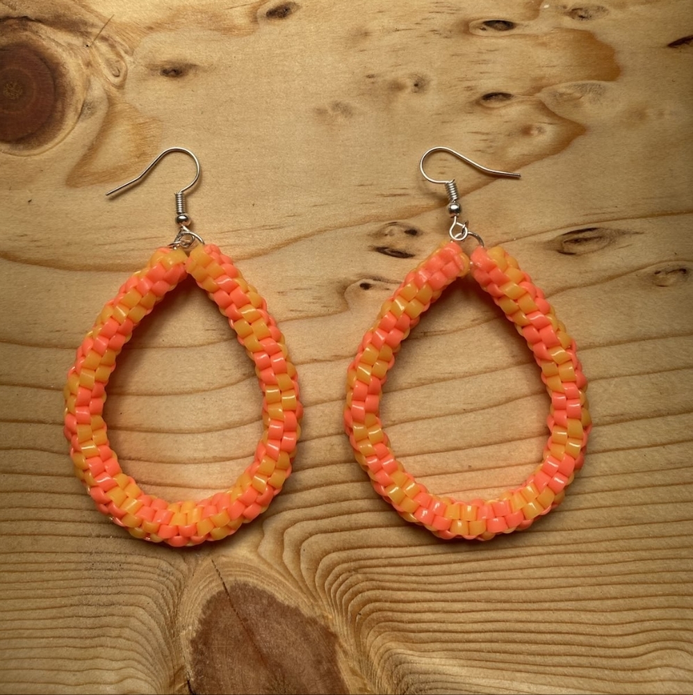Yellow Orange Spiral Hoops - Handmade Lanyard / Scoobidou Earrings